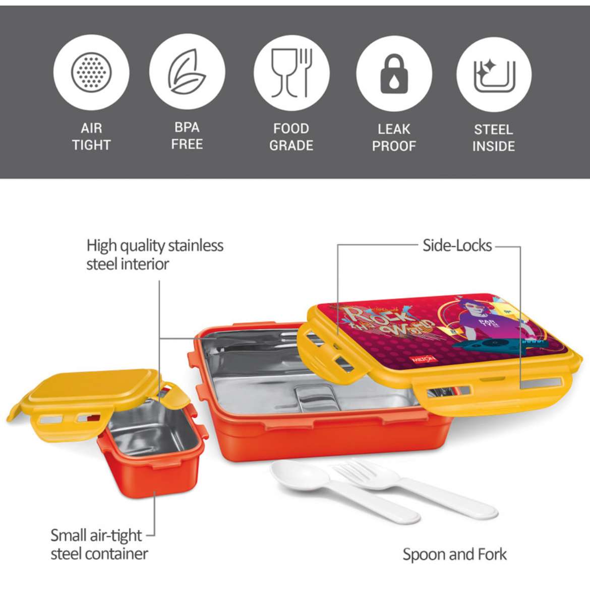 Milton Mini Stainless Steel Tifin Box (650ml) Yellow - Image 2